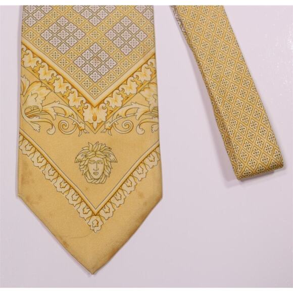 Gianni Versace Gold Medusa Head Baroque Silk Necktie Tie - Picture 3 of 7